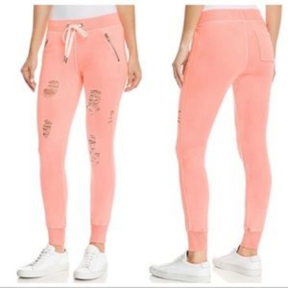 Philanthropy Designer Casual Track Pants Pink Distressed Joggers Sweatpants XS